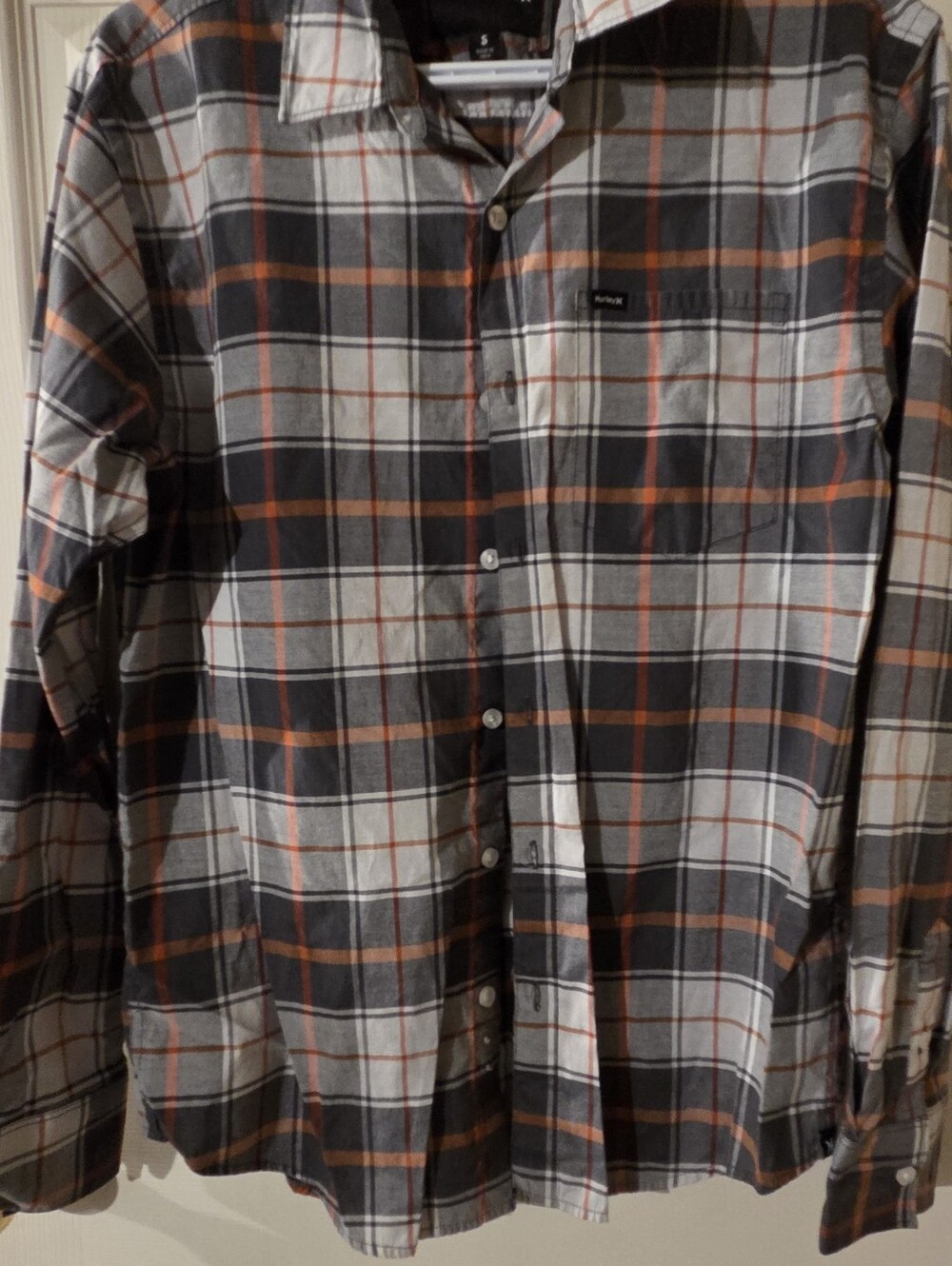 Hurley Men's Plaid Button-Up Shirt - Gray & Orange
